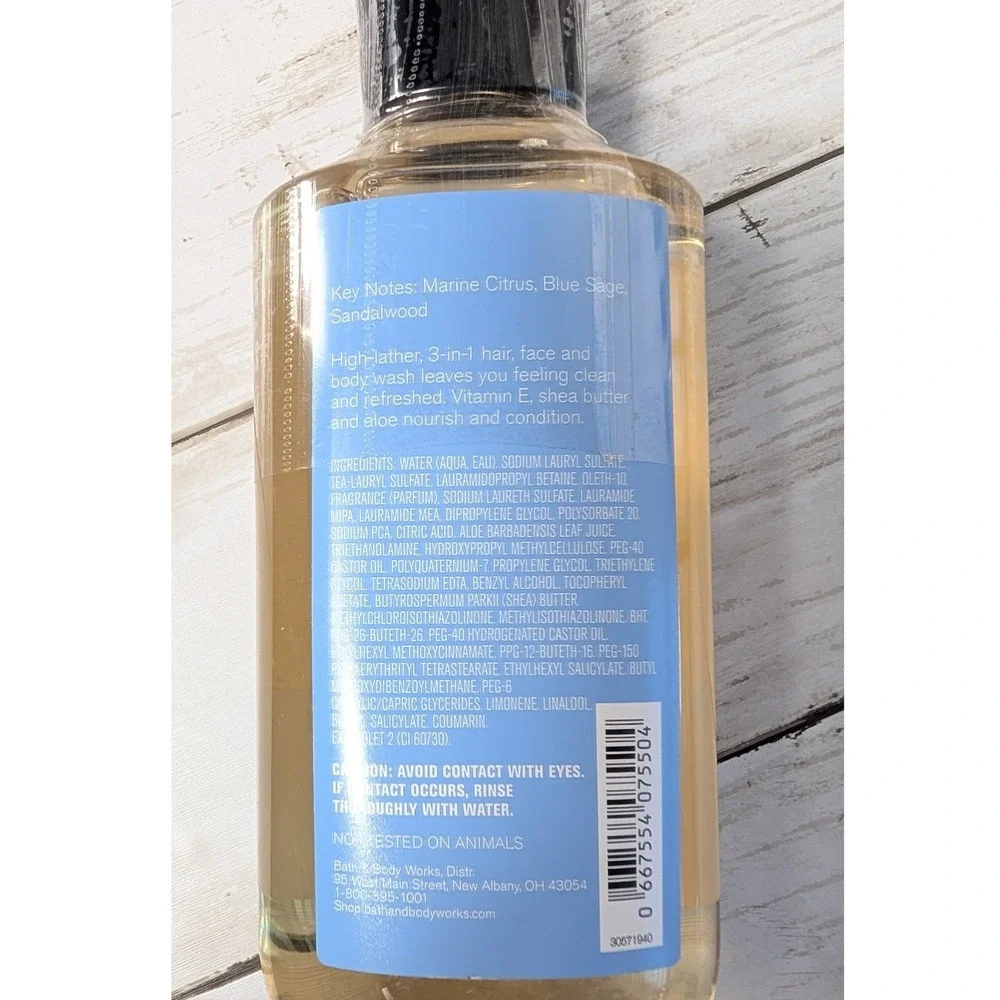 Bath & Body Works Clean Slate Mens 3-in-1 Hair Face Body Wash‎ Marine Citrus 6x